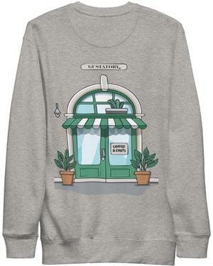 Anchor and Crew Carbon Gustatory Coffee & Chats Cotton Blend Embroidered Sweatshirt - Grey
