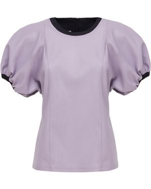 Julia Allert Puff Sleeve Faux Leather Top – - Purple