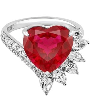 Arte Madrid Casa Real Insignia Heart Statement Ring - Red