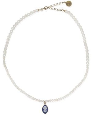 Vintouch Italy Isabella Pearl And Blue Cameo Necklace - Metallic