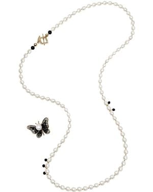 Farra Versatile Freshwater Pearl With Removable Butterfly Pendant Necklace - White