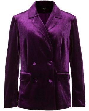 Smart and Joy Double Breasted Velvet Suit Blazer - Purple