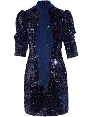 Otthie Velvet Sequin Cocktail Mini Dress With Sash - Blue