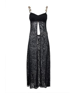 Zetaye Lyric Lace Long Line Chain Top - Black