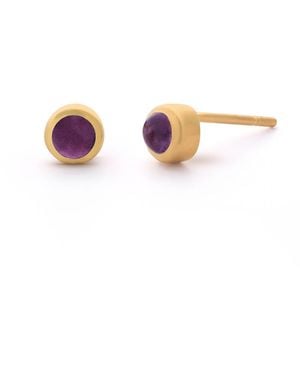 Nellou Jewellery Amethyst Gem Dot February Birthstone Earrings Plated Sterling - Pink