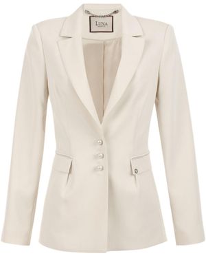 Luna Fashion House Neutrals Ivory Pearl Detail Blazer, Agatha - Natural