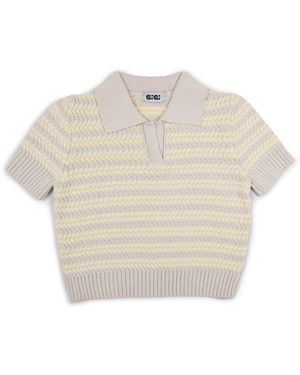 Gigi Knitwear Neutrals Stripe Polo Top - Natural