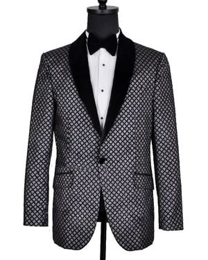 DAVID WEJ Washington Jacquard Velvet Shawl Lapel Blazer - Black