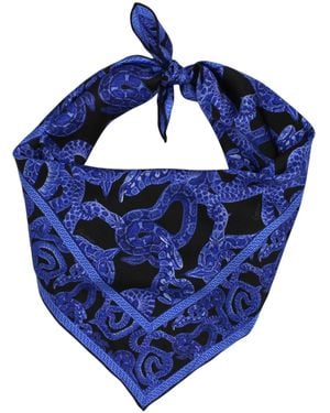 Monzlapur New York Silk Serpent Noir Scarf Small - Blue