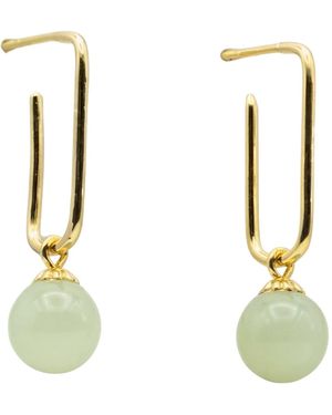 seree Pin Green Jade Bead Gold Earrings - White
