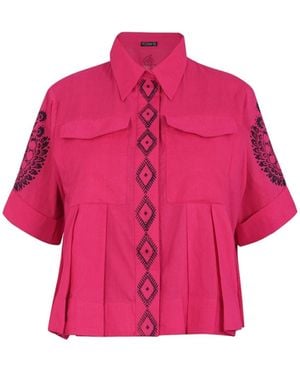Nesavaali Handblock Artisanal Crop Shirt - Pink