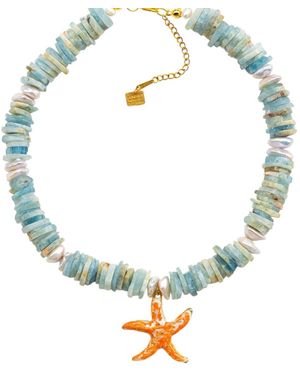Sunset Magic Studio Enamel Starfish Necklace - Blue