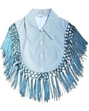 L2R THE LABEL Striped Reversible Fringe Vest - Blue
