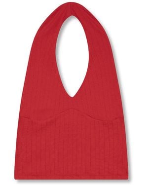 Marianne by Marie Jordane Nico Top – Open-Back Jersey Pointelle Knit - Red