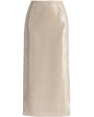 Paisie Neutrals Sequin Midi Skirt With Side Slit - Natural