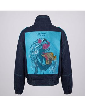 Zasta Studio Zodiac Aries Denim Embroidered Bomber Jacket - Blue