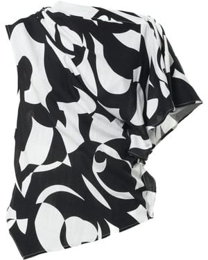 Metamorph Asymmetric Draped Top With Print - Black