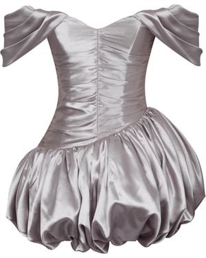 Miss Circle New York Neutrals Milena Champagne Ruched Asymmetrical Bubble Mini Dress - Grey