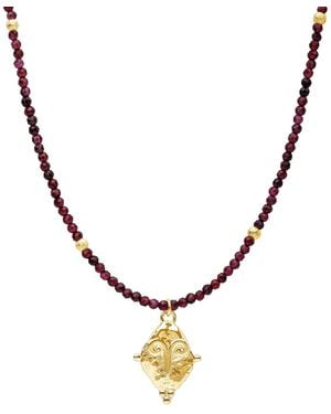 Seven Saints Aries Gemstone Choker Necklace, Garnet, Plated - Metallic
