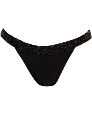Self-Adore Zenya Hand-Beaded Embellished Bikini Bottom - Black