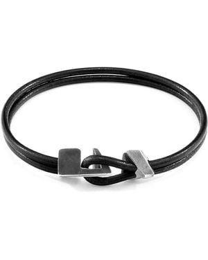 Anchor and Crew Raven Brixham & Round Leather Bracelet - Black