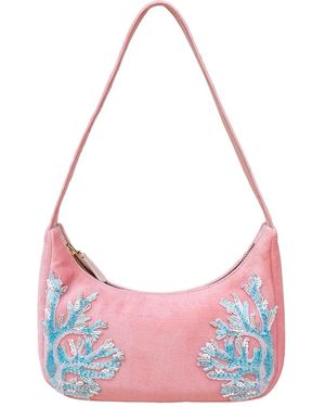 Laura Slings Beaded Shoulder Bag With Coral Embroidery And Embellished Details - Pink
