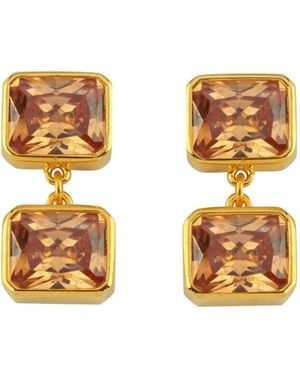 LINYA JEWELLERY Champagne Double Crystal Stone Dangle Earrings - Metallic