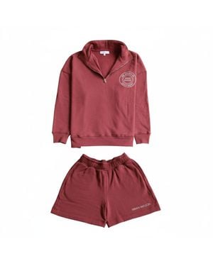Mimhi Maison Oversized Half-Zip Sweatshirt & Shorts Set – Burgundy - Red