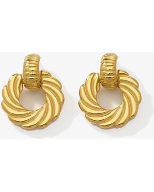 Elk & Bloom Thick 14K Ribbed Hoop Studs - Metallic