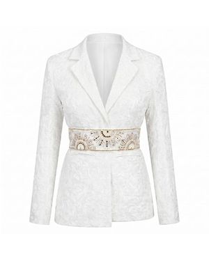 International Appeal Paisley Blazer With Embellished Waisted Belt - White