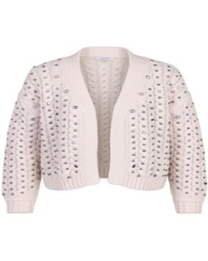Saachi Cable Knit Ivory Cardigan Gemstone Pattern - Pink