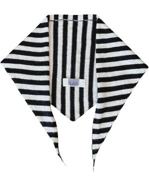 London Atelier Byproduct Striped Wool Small Triangle Knitted Scarf - Black
