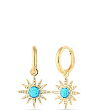 Spero London Blue Opal Sun Drop Hoop Earring Sterling Silver - White