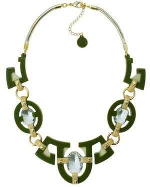 Gissa Bicalho Handmade Acrylic Necklace Plastron Oval Cut Stone Clay - Green