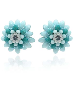 Michael Nash Jewelry Light Button Faceted Glass Bead Clip On Earring - Blue