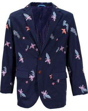 lords of harlech Julius Flower Embroidery Blazer - Blue