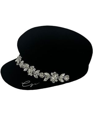 Chanel Joan Elkayam Wool Crystal Embellished Sailor Boy Cap - Black