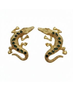 Silver & Elegant Co. The Emerald Croc Studs - Metallic