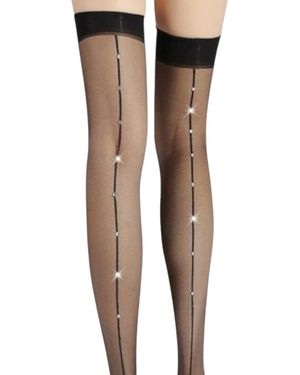 HIGH HEEL JUNGLE by KATHRYN EISMAN Glitter Seam Thigh High Socks - Black