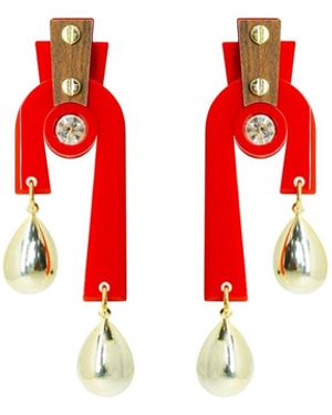 Gissa Bicalho Handmade Acrylic Earring Libra Deco - Red