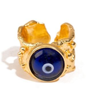 Ebru Jewelry Guardian Evil Eye Adjustable Ring - Blue