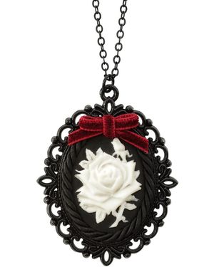 POPORCELAIN Dark Romance Porcelain Rose Cameo Necklace - Black