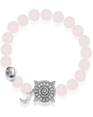 Aurozia Three Charms Solar Meridian Whitegold Plated Sundial And The Sun Crystal Rose Quartz Beaded Bracelet