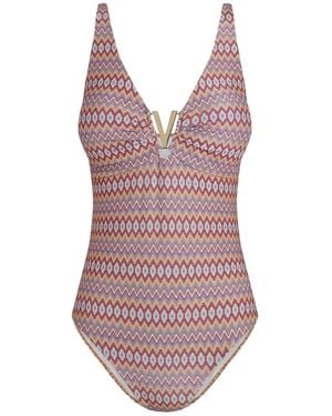 Aqva Swimwear Geometric Print Aiguablava One-Piece Swimsuit - Brown