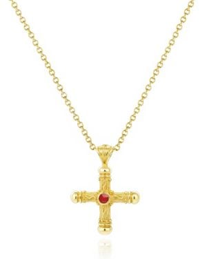 Unaloe Sakros Cross Vermeil Necklace With Natural Coral – Luxury Religious Jewellery - Metallic