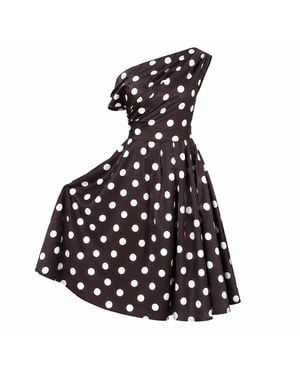 Girl In Mind Betty Asymmetric Neckline Skater Midi Polka - Black
