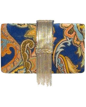 Simitri Paisley Fringe Clutch Bag - Blue