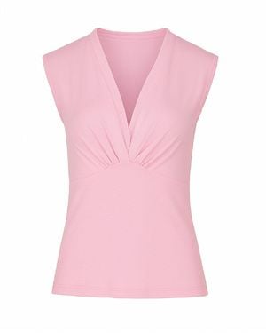 Conquista Rose Sleeveless V-Neck Fitted Top – Soft Viscose-Blend Fabric - Pink