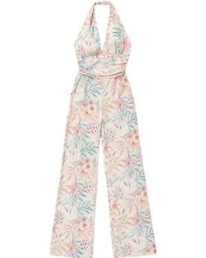 Altra Volta Feathered Elegance Plumeprint Jumpsuit - White