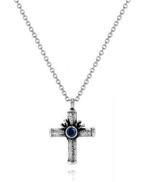 Unaloe Celestial Cross Necklace With Sapphire - Metallic